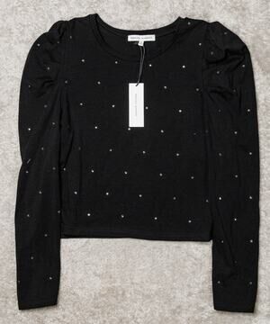 Rebecca Minkoff Talia Black Embellished Cropped Top Womens Size L NWT